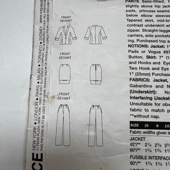 Vtg Vogue Anne Klein Pattern Jacket Skirt Pants Uncut Size 12 14 16 Semi Fitted - Picture 4 of 5